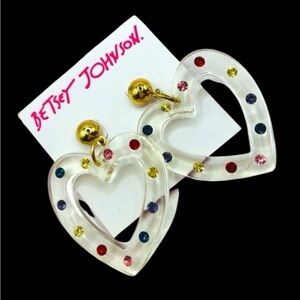 BETSEY JOHNSON Retro 80s 90s Y2K Clear Lucite Polka Dot Heart Earrings NEW NWT